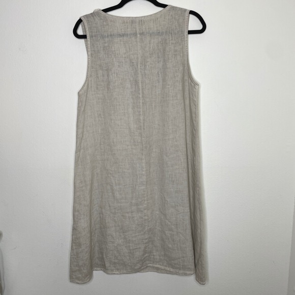 Rosemarine Linen Shift Dress Women M Beige Floral Made in Italy Lagenlook - Picture 6 of 9